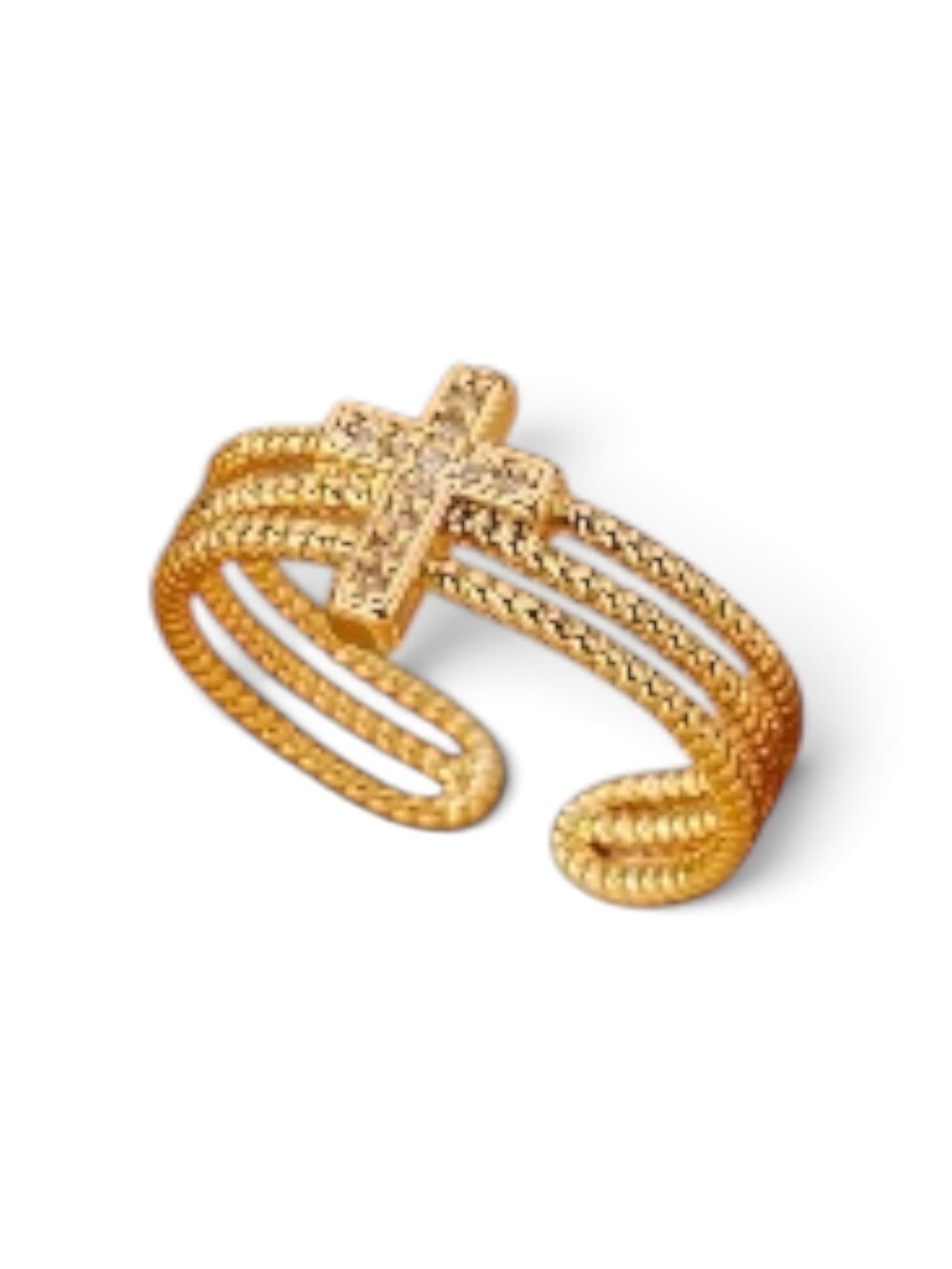 18k Gold plated Cross Open Cuff Ring - Women Jewelry